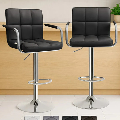Set 2 Bancos Altos Blick Barra Giratorios Altura Ajustable Respaldo Apoyabrazos 360° Acero Ws98106 Negro | Envío gratis