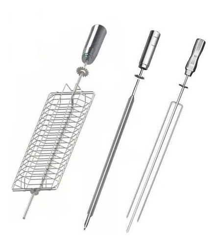 Kit C/ 03 Espetos Para Churrasqueira Giratoria Giragril Inox