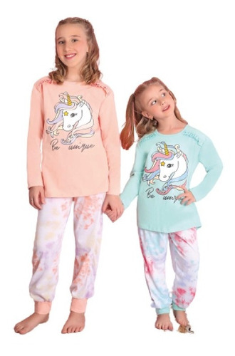 Pijama Unicornio Niña Invierno Pantalon Batik Con Puño