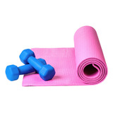 Yoga Matt 4 Mm + Par Pesas 1 Kg  Pvc Kit Gimnasio Gym Color Violeta