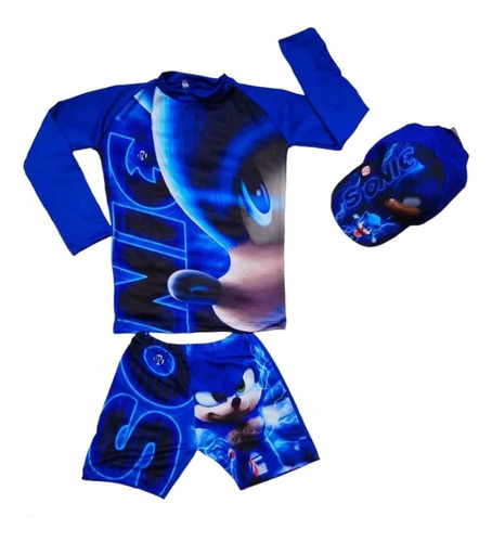 Traje De Baño Sonic Para Niño - Buzo,  Bóxer Y Gorra