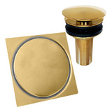 Ralo Click 10x10 Dourado E Valvula Pia Banheiro 7/8 Aço Inox