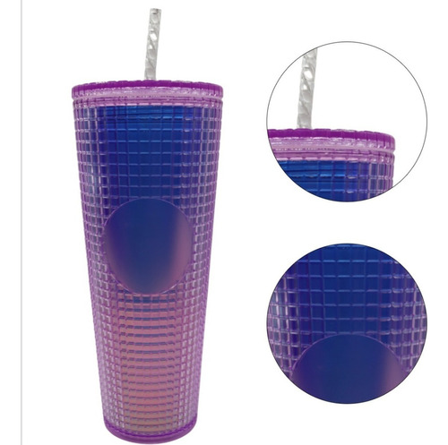 Termo Tumbler Vaso Studded Plastico Popote 700 Ml Colores Color Ombre Plano