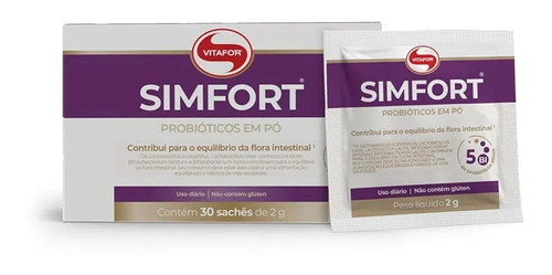 Simfort 30 Sachês 2g - Vitafor Probiotico Sabor Sem Sabor