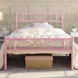 Base Cama Metálica Twin Xl Rosa, Sin Caja, Resistente