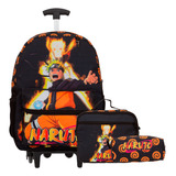 Kit Mochila Infantil Masculina Rodas Naruto Lancheira Estojo