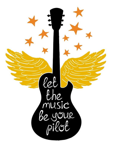 Vinilo Decorativo Para Pared Guitarra Let The Music...