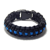 Paracord Pulsera De Supervivencia Negro Delgada Línea Azul P