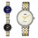 Reloj Q&q Qyq Elegante Qz27j001y Bicolor Dorado + Estuche 