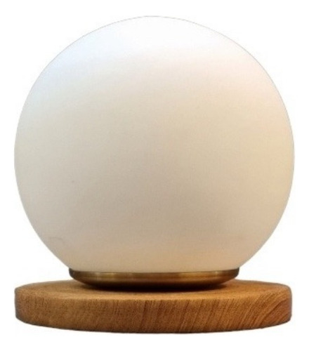 Velador Nordico Base Madera Globo Vidrio Opal Satinado 15ø