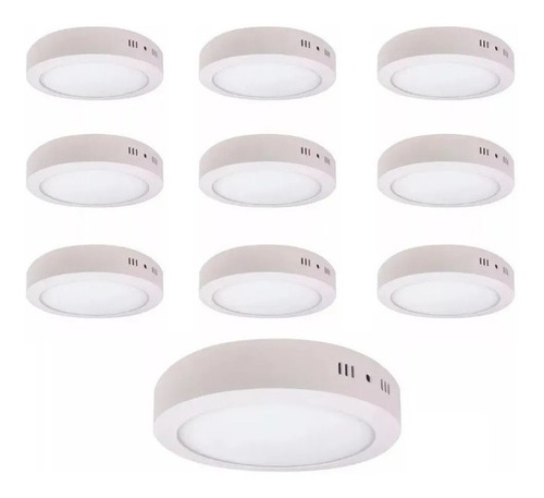 Pack X10 Focoplafón Led 18w Sobrepuesto Redondo Blanco Frío