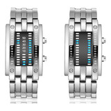 2 Reloj Pareja Binaria Curiosa Led Celeste Electronico