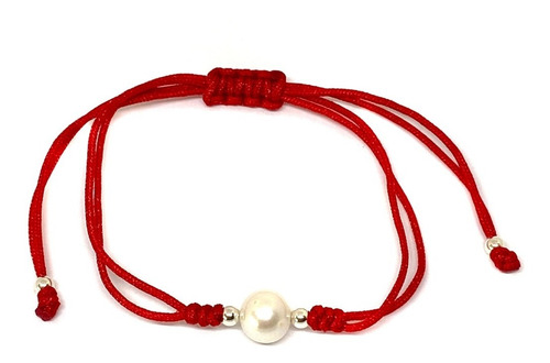 Pulsera Perla De Río Plata Fina 925 Cordón Rojo