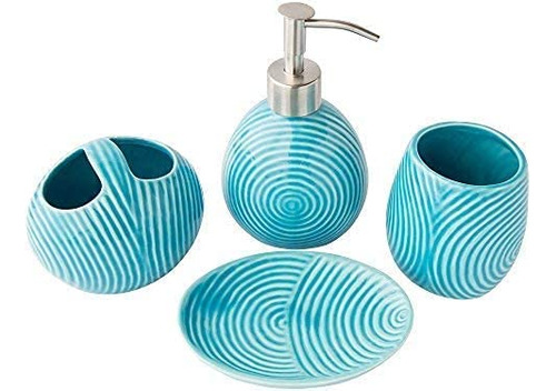 Set Accesorios Para Baño 4 Piezas Ceramica  Circles Aqua