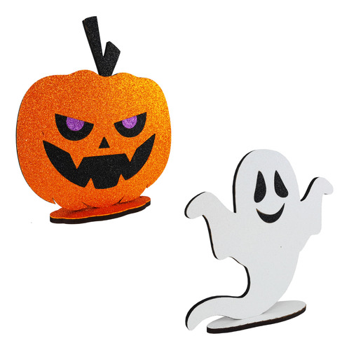Kit Totens Display Abóbora + Fantasma Halloween Mdf C/ Eva