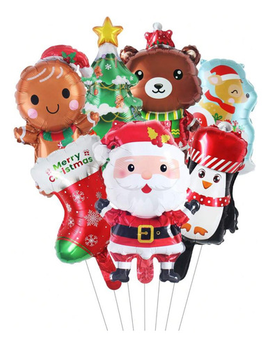 Kit Mini Globo Metálico Navideño Decoración Kawaii 7pz