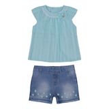 Conjunto Curto Bebê Feminio Paraiso Bata E Shorts Jeans13977