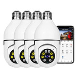 Kit 4 Câmera Lâmpada De Segurança Wifi Ip Hd 360° E27 Branco