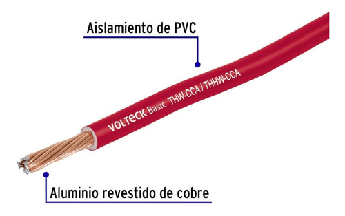 Cable Eléctrico Calibre #8 Aluminio/cobre Volteck 40206 Color De La Cubierta Rojo