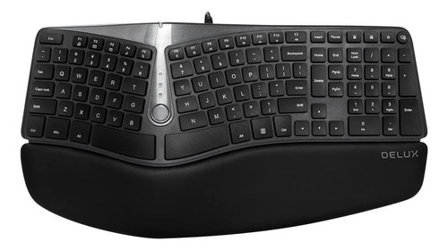 Teclado Ergonómico Delux, Con Soporte Para Muñeca, Negro