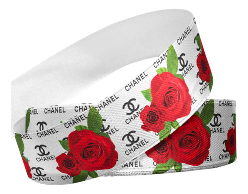 Rolo De Fita Estampada Marca Chanel Rosas Promoção! 10metros