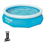 Piscina Inflável Redonda 4600l + Bomba De Ar Manual Bestway