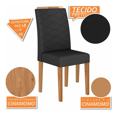 Mesa De Jantar C/vidro Ravena 4 Cadeiras Cinam/off/preto-m.a