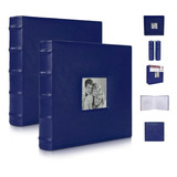 Betco Paquete De 2 Albumes Fotográficos, Encuadernados Y Cosidos A Mano. Capacidad Para 400 Fotos (200 Por Álbum). Tapa Dura En Color Azul