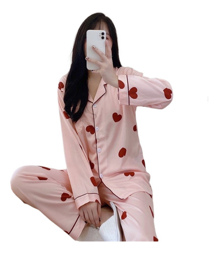 Conjunto De 2 Piezas De Pijama Love Rosa Para Mujer