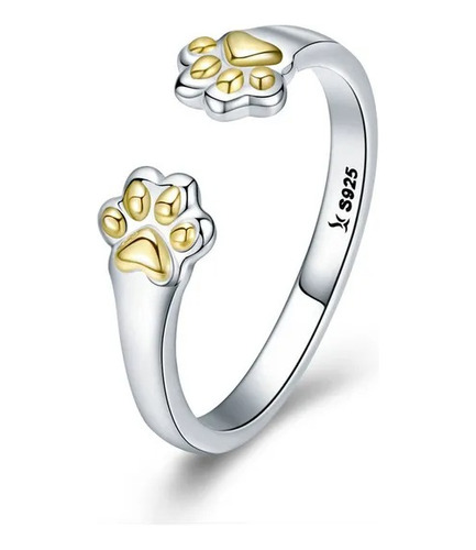 Anillo Ajustable Huella Gato Michi Ley 925 Baño De Platino