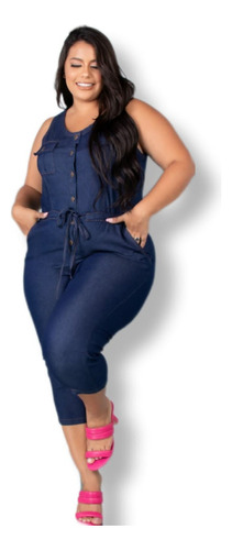 Macacão Pantacourt Jeans Plus Size Modelador Moda Feminina 