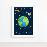 Quadro Decorativo Infantil Sistema Solar Terra 22x32cm Moldu