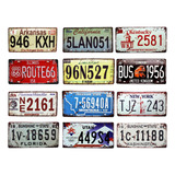 Kit 12 Placas Decorativa Metal Carro Alto Relevo Vintage K1