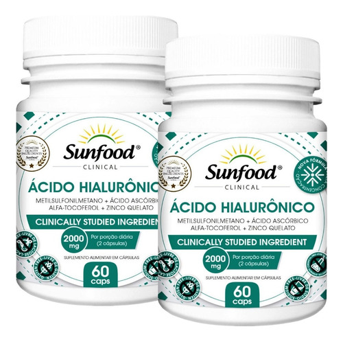 Acido Hialurônico Antienvelhecimento 120caps 2 Potes 700mg