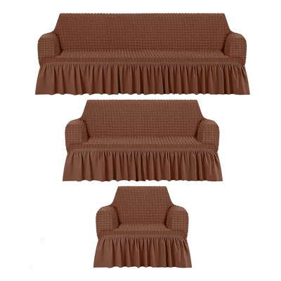 3 Pzs Funda Cubre Sala Sofá Elástica Con Falda Tipo Plumeti Color Marrón Café | Envío gratis