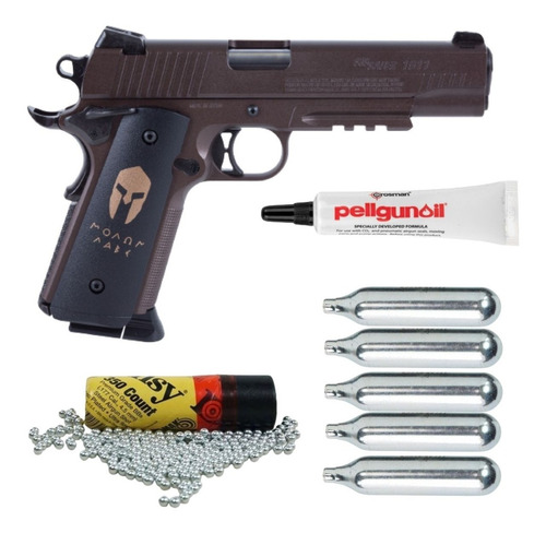 Pistola 1911 Spartan 4.5mm Blowblack 5 Co2 12g 350bbs Xtp