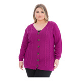 Blusa Casaco De Frio Botão Trançado Tricot Plus Size Inverno