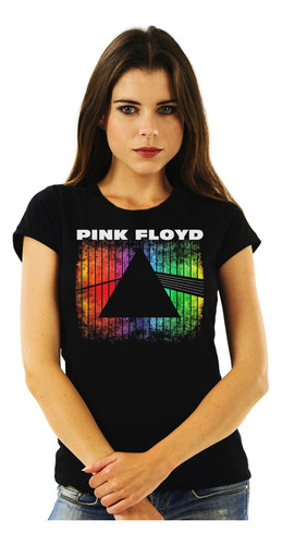 Polera Mujer Pink Floyd Dark Side Triangulo Negro Rock Impre