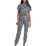 Set 3 Pza Pijama Loungewear Croptop Pantalon En Animal Print