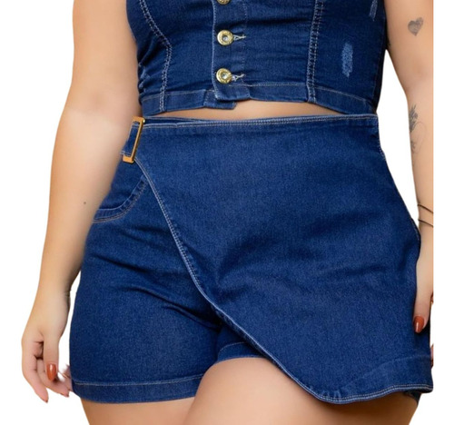 Mini Saia Jeans Plus Size Feminina Cós Alto Empina Bumbum