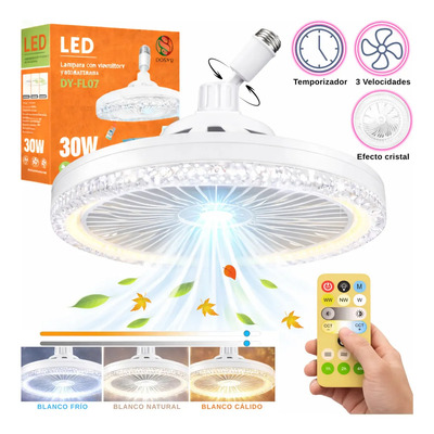 Foco Led 30w Lampara Ventilador Efecto Cristal Dimeable Luz Blanco Frio/natural/cálido Con Control Remoto Abanico Elegante