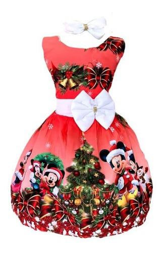 Vestido Infantil Natal Ratinha Mouse Vermelho Papai Noel