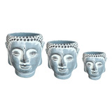 Kit Vasos Decorativos Cabeça Buda Em Cimento 3 Tamanhos