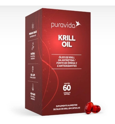  Krill Oil - Ômega 3 Com Astaxantina - Puravida - 60 Caps