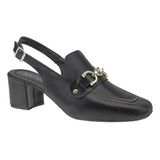 Sapato Feminino Mule Loafer Salto Bloco Grosso Confortável