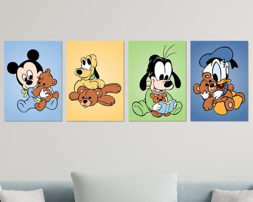 Kit 4 Placas Decorativas Mickey Pluto Pateta Donald Baby