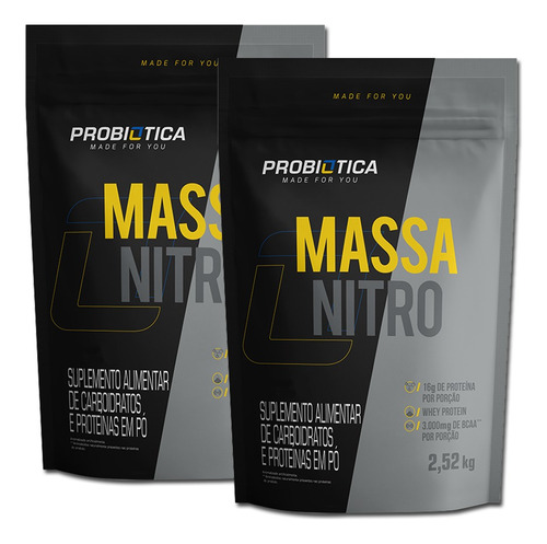 2 Refis: Hipercalórico Nitro Mass Probiotica ( 5kg Totais )