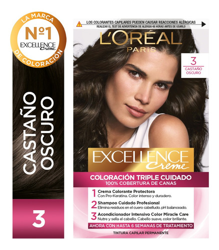  Kit De Coloración Excellence Creme L'oréal Paris Tono 3 Castaño Oscuro Profundo