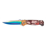 Cuchillo Navaja Tactica Automatica Supervivencia Lobo Dorado Color Prismatico