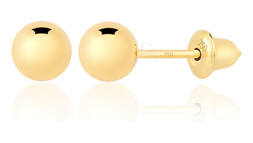 Brinco Bolinha 4mm Ouro 18k Bola Bebê Criança 2º Furo 750